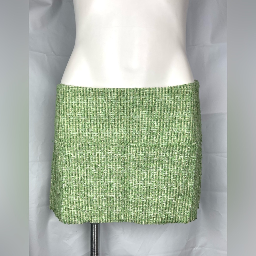 RARE Vintage Y2K Abercrombie & Fitch Tweed Mini Skirt Frayed Hem Lined Green 6